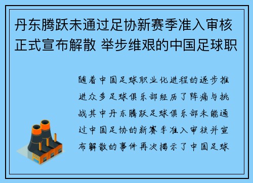 丹东腾跃未通过足协新赛季准入审核正式宣布解散 举步维艰的中国足球职业化困境再现